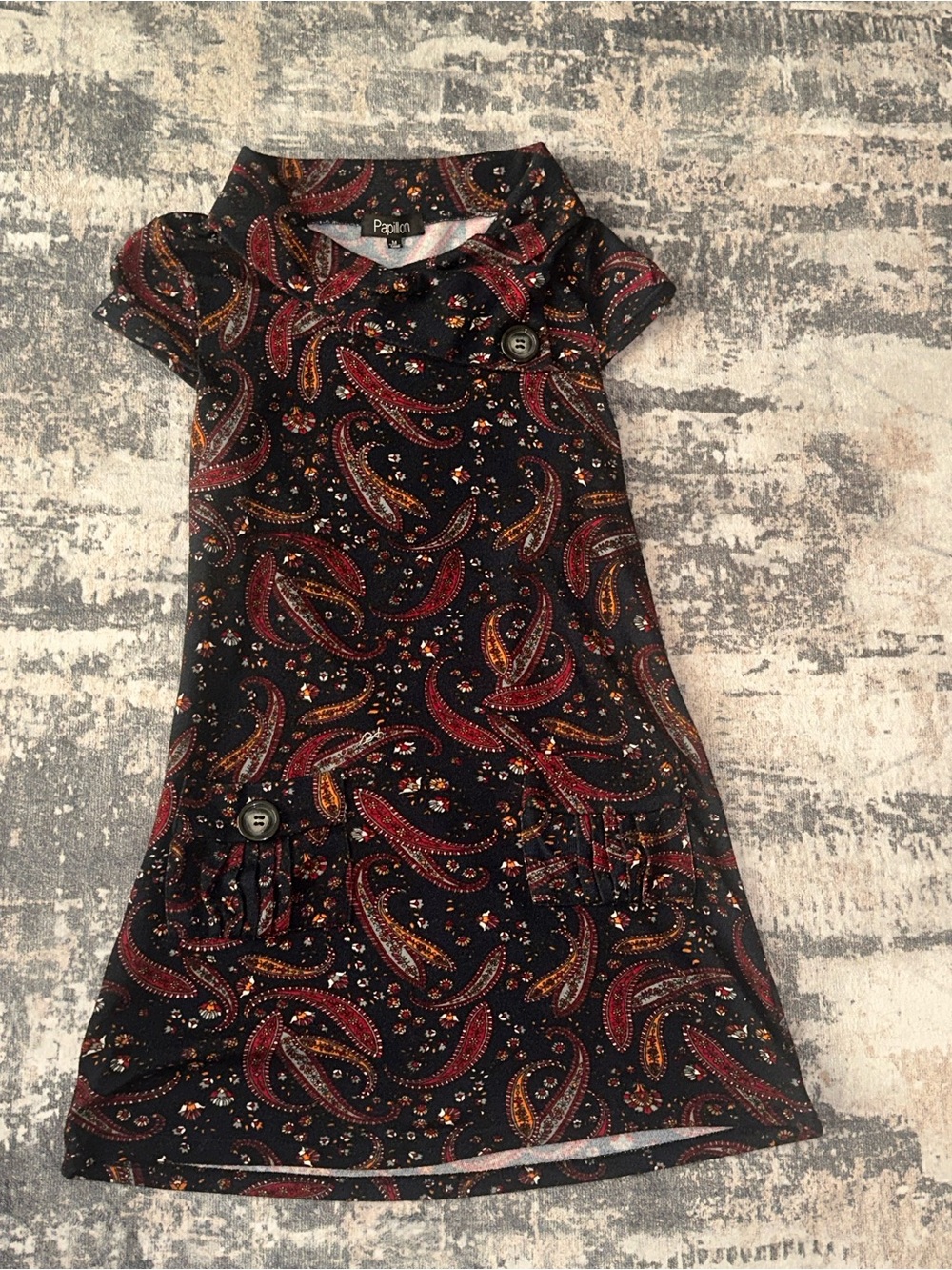 Papillon Black Paisley Short Sleeve A-Line Dress